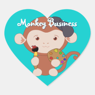 Artiste Monkey Stickers Hjärtformat Klistermärke