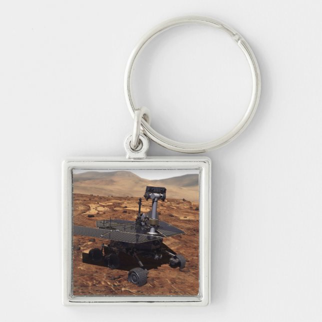 Artister återgivning av Mars Rover 2 Fyrkantig Silverfärgad Nyckelring (Framsidan)