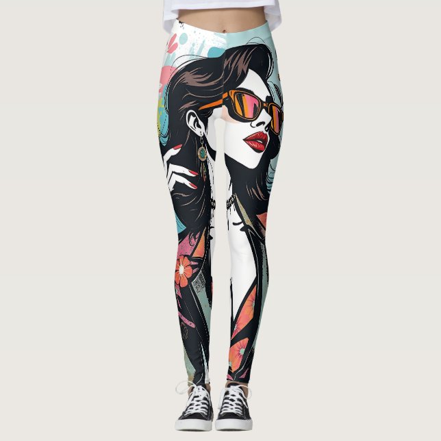 Artistic Abstract Floral-Paint Splatter Yoga Pants Leggings (Framsida)