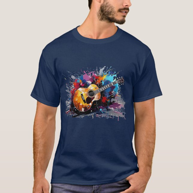 Artistic Abstract Guitar Music Lover's Art T Shirt (Framsida)