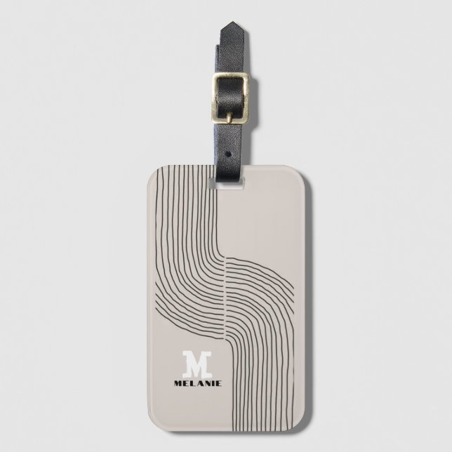 Artistic aesthetic stripes minimal Monogram Bagagebricka (Framsida vertikal)