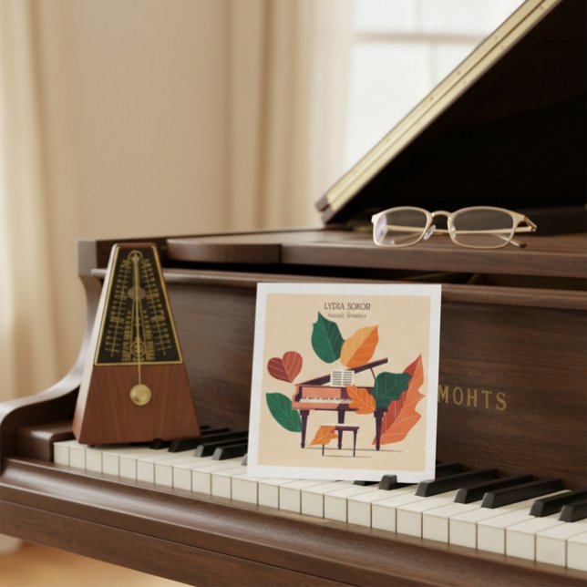 Artistic Autumn Piano QR Code Music Business Card Fyrkantigt Visitkort (Skapare uppladdad)