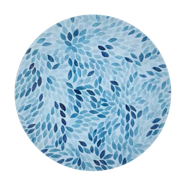 Artistic Blue Mosaic Petals Glass Cutting Board (Framsidan)