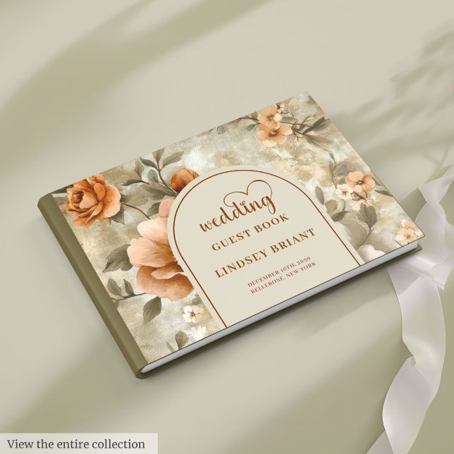 Artistic Boho Burnt Orange Beige Olive Floral Gästböcker (Artistic Boho Burnt Orange Beige Olive Floral Guest Book)