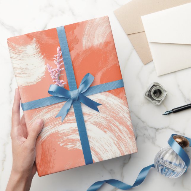 Artistic Brush Stroke Coral Peach Abstract Pattern Presentpapper (Gifting)