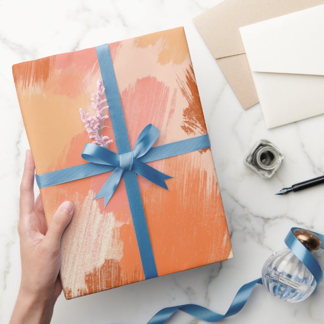 Artistic Brush Stroke Coral Peach Abstract Pattern Presentpapper (Gifting)
