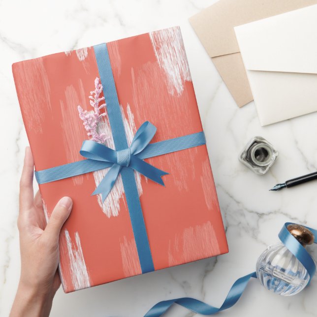 Artistic Brush Stroke Coral Peach Abstract Pattern Presentpapper (Gifting)