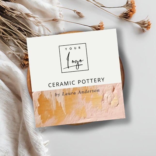 Artistic Bush Pink Gold Oil Paint Texture Logo Fyrkantigt Visitkort (Skapare uppladdad)