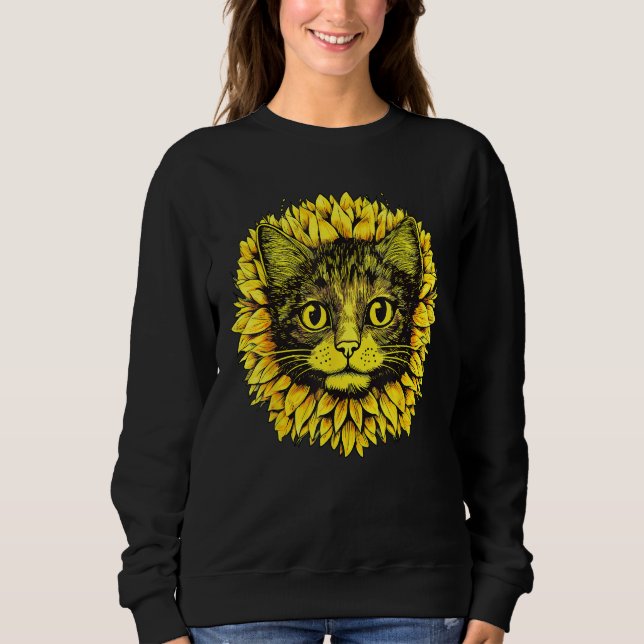 Artistic  Cat Face in the middle of Sunflower Stan T Shirt (Framsida)