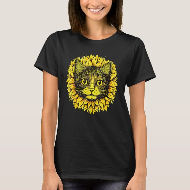 Artistic  Cat Face in the middle of Sunflower Stan T Shirt (Framsida)