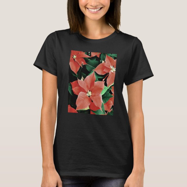 Artistic Christmas Red Poinsettia Flowers T Shirt (Framsida)