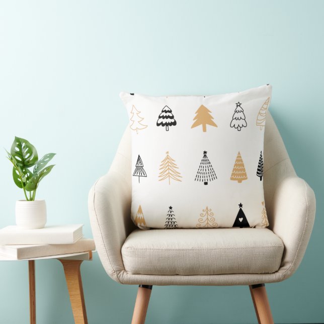Artistic Christmas Tree Pillow in Black, White & G Kudde (Stol)