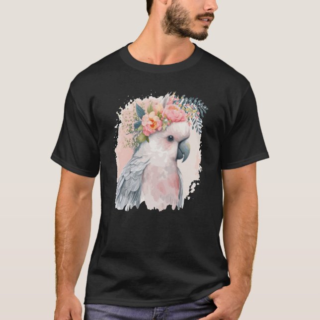 Artistic Cockatoo Parrot Bird Flower Crown Pet Bir T Shirt (Framsida)