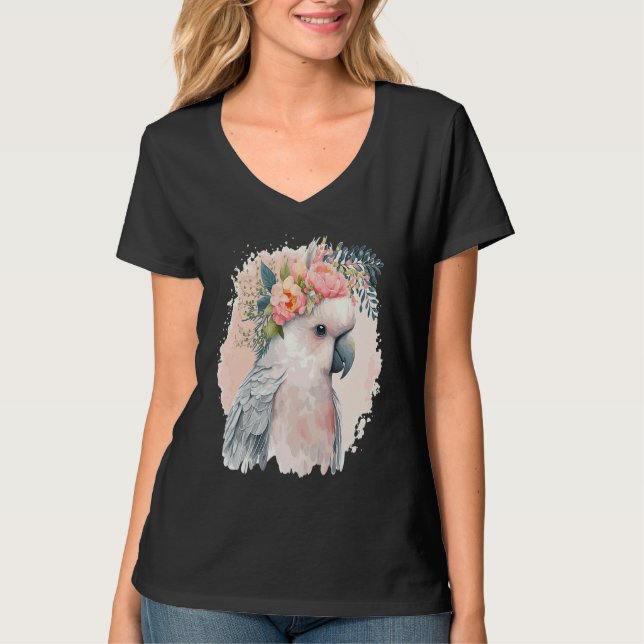 Artistic Cockatoo Parrot Bird Flower Crown Pet Bir T Shirt (Framsida)
