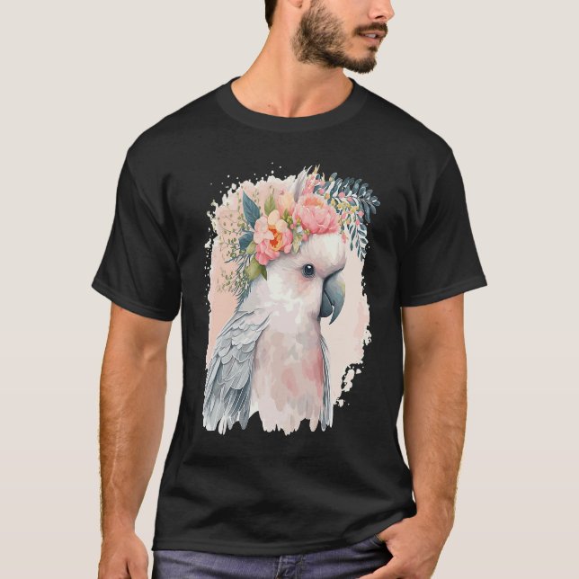 Artistic Cockatoo Parrot Bird Flower Crown Pet Bir T Shirt (Framsida)