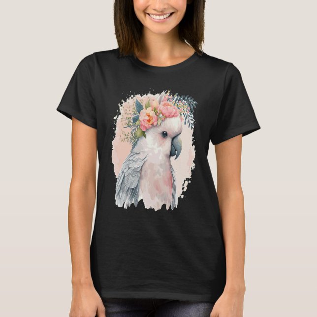 Artistic Cockatoo Parrot Bird Flower Crown Pet Bir T Shirt (Framsida)