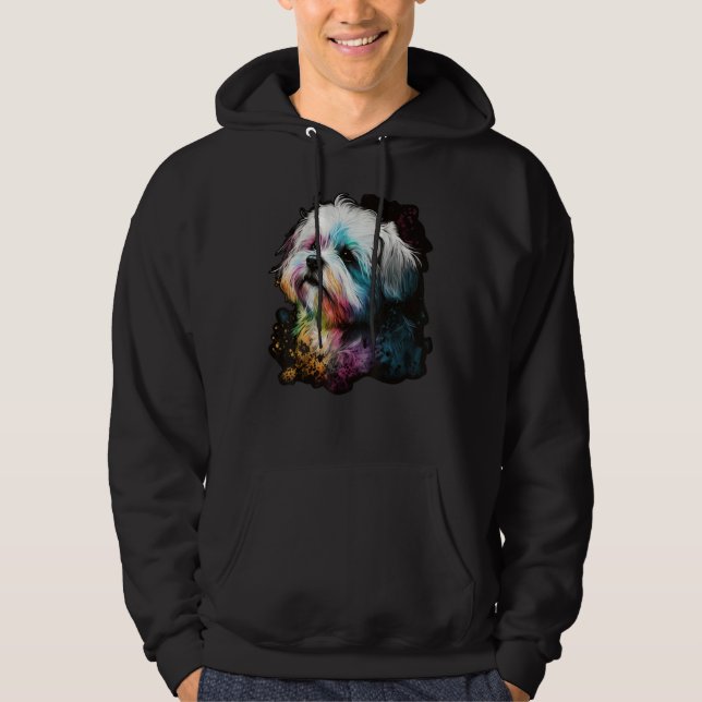 Artistic Colorful Pop painted Maltese dog Hoodie (Framsida)