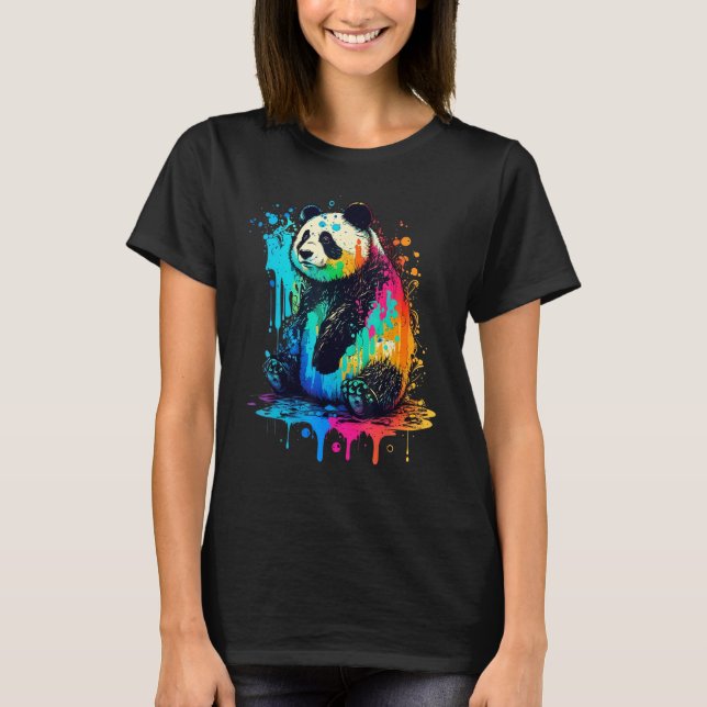 Artistic Colorful Pop painted Panda T Shirt (Framsida)