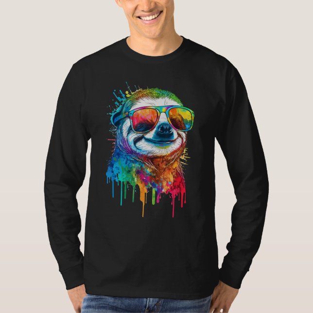 Artistic Colorful Pop painted Sloth T Shirt (Framsida)