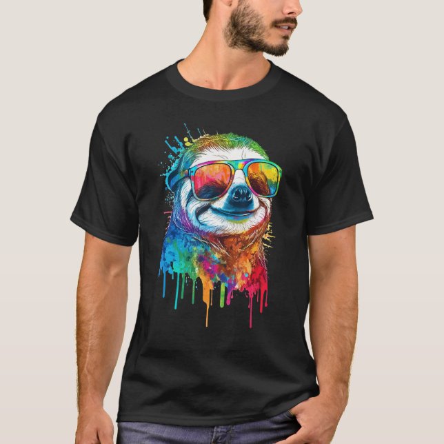 Artistic Colorful Pop painted Sloth T Shirt (Framsida)