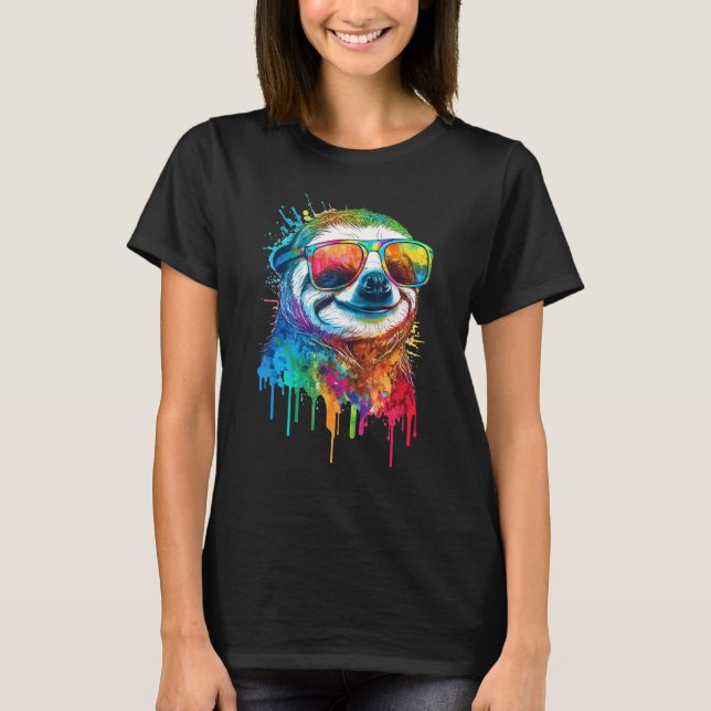 Artistic Colorful Pop painted Sloth T Shirt (Framsida)
