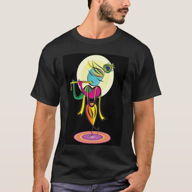 Artistic colourful Lord Shri Krishna with flute! T Shirt (Framsida)