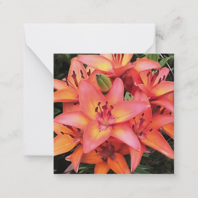 Artistic Coral Färgad Garden Lilies Anteckningskort (Framsida)