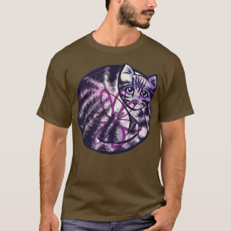 Artistic Curled Up Cat Garden Kitty Purple Flower T Shirt