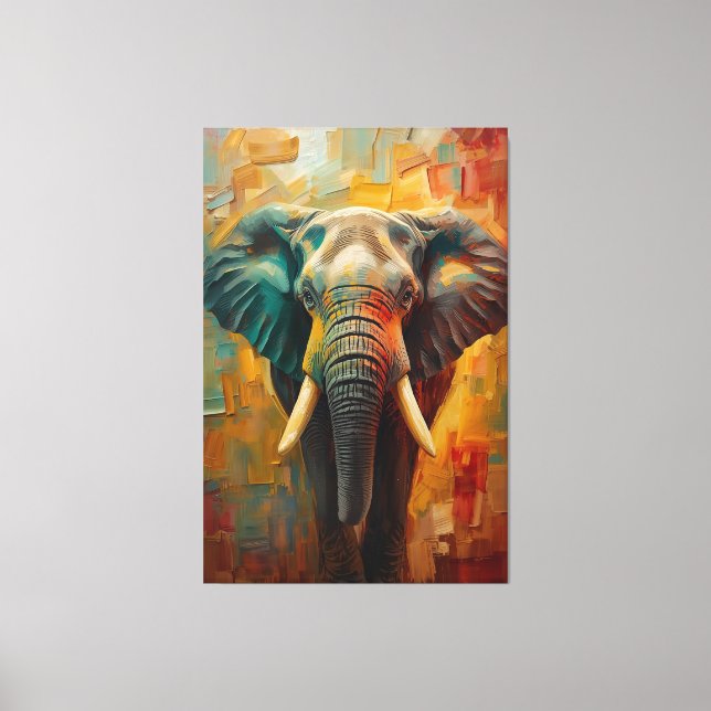 Artistic Elephant Portrait – Vibrant Oil Painting Canvastryck (Framsida)