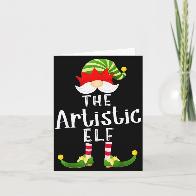 Artistic Elf Group Christmas Funny Pajama Party  Kort (Framsida)