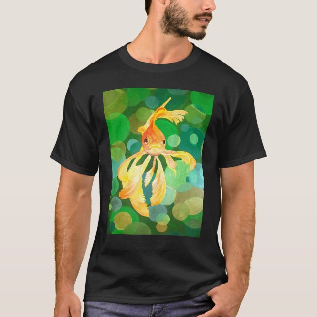 Artistic Fancy Goldfish With Green Background Vect T Shirt (Framsida)