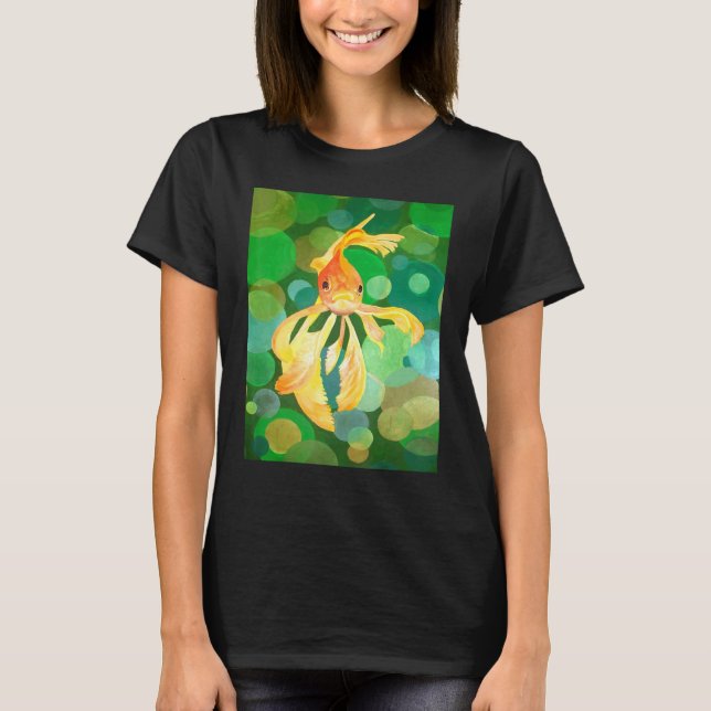 Artistic Fancy Goldfish With Green Background Vect T Shirt (Framsida)