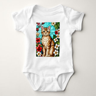 Artistic Feline Portrait Amid Tropical Flowers  T Shirt