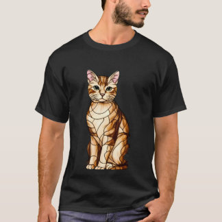 Artistic Feline Portrait Amid Tropical Flowers  T Shirt