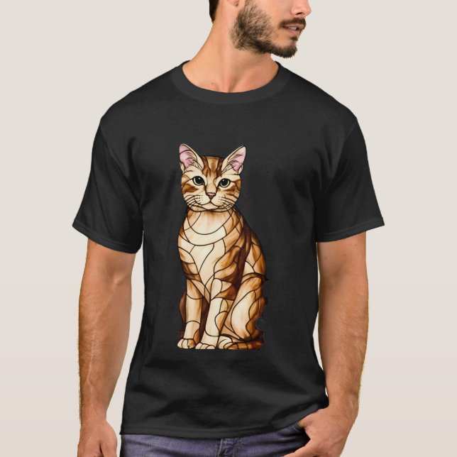 Artistic Feline Portrait Amid Tropical Flowers  T Shirt (Framsida)