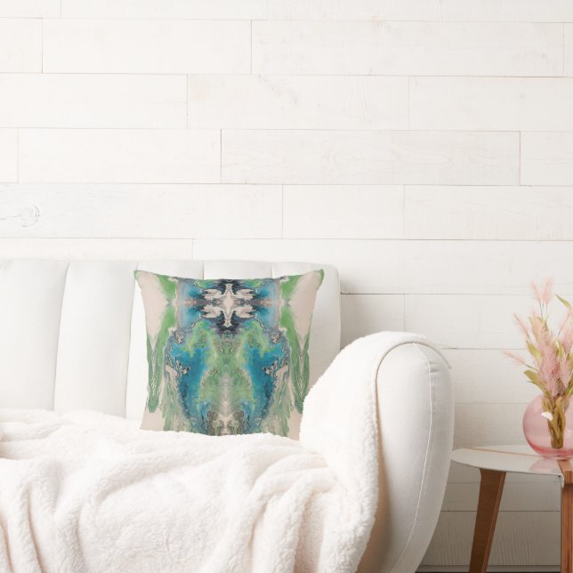 Artistic Fluid Abstract in Aqua & Green Kudde (Soffa)