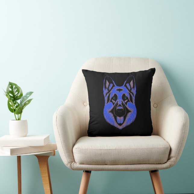 Artistic German Shepherd Blue & Black Design Kudde (Stol)