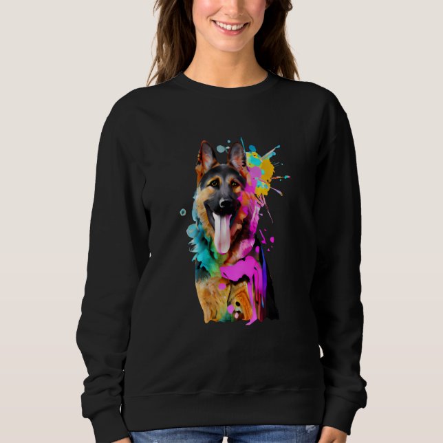 Artistic German Shepherd with Paint Splashes T Shirt (Framsida)