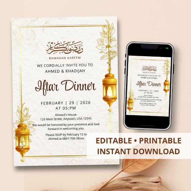 Artistic Gold Floral Ramadan Iftar Dinner Inbjudningar (Skapare uppladdad)