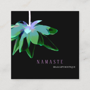 ©Artistic Grönt Lotus Flower Mörk Blommigt Fyrkantigt Visitkort