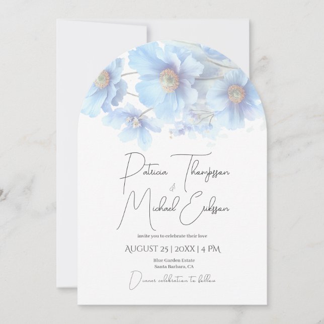 Artistic Handwritten Blue Himalayan Poppy Wedding  Inbjudningar (Framsida)