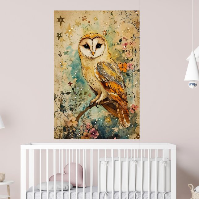 Artistic illustration of a barn owl, poster (Barnkammare 2)