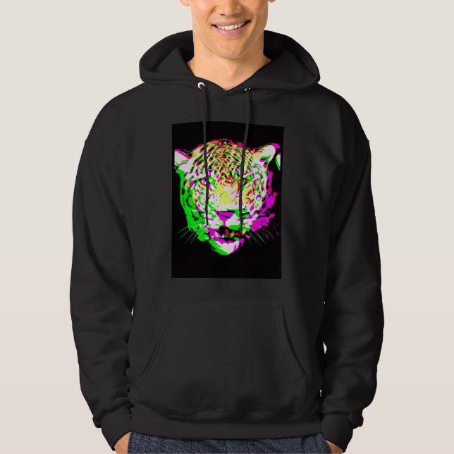 Artistic Leopard Psychedelic Animal Cool Colorful Hoodie (Framsida)