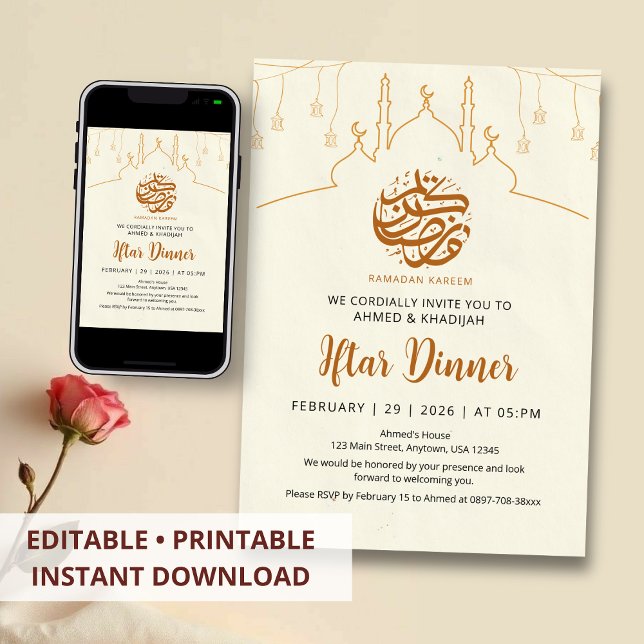 Artistic Line Art Mosque Ramadan Iftar Invitation Inbjudningar (Skapare uppladdad)