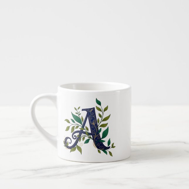 Artistic M – Fancy Blue & Gold Letter Espressomugg (Vänster)