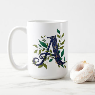 Artistic M – Fancy Blue & Gold Letter Kaffemugg