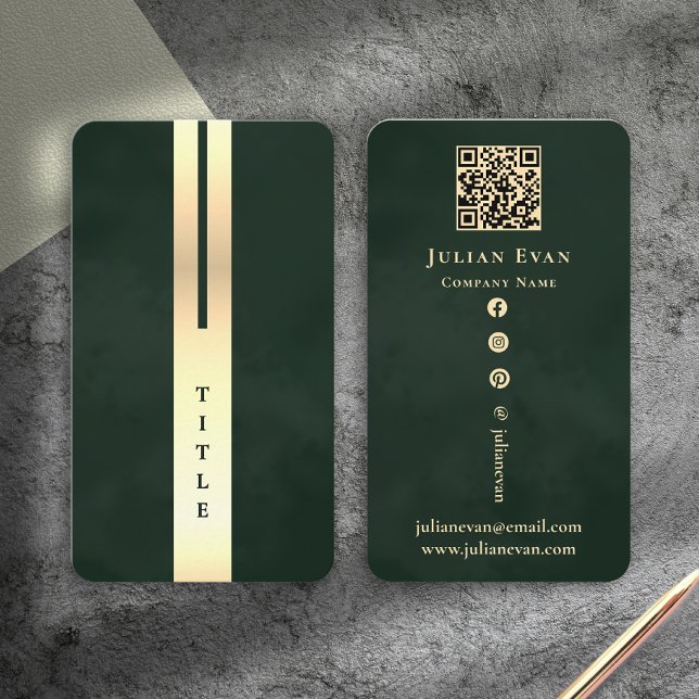 Artistic Modern Emerald Green & Gold Business Card Visitkort (Artistic Modern Emerald Green & Gold Business Card)