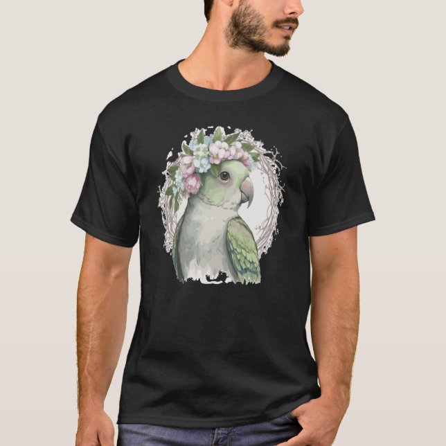 Artistic Monk Parakeet Quaker Parrot Bird Flower C T Shirt (Framsida)