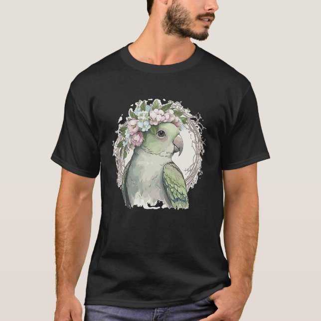 Artistic Monk Parakeet Quaker Parrot Bird Flower C T Shirt (Framsida)