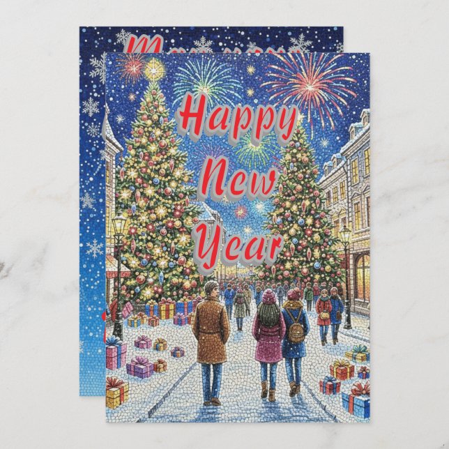 Artistic Mosaic New Year Celebration Holiday Card Julkort (Fram/baksida)